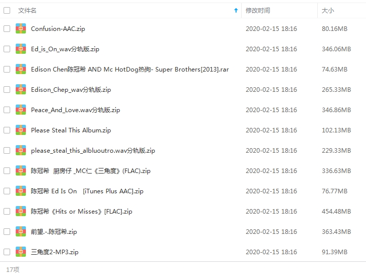 陈冠希10张专辑无损歌曲合集[WAV/MP3/3.64GB]百度云网盘下载