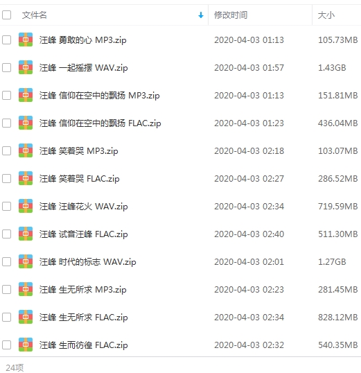 汪峰18张专辑无损FLAC+WAV+MP3歌曲合集百度云网盘下载