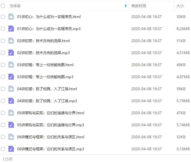 程序员教程-京东技术专家《程序员进阶攻略》音频+源码合集[HTML/MP3/456.34MB]百度云网盘下载