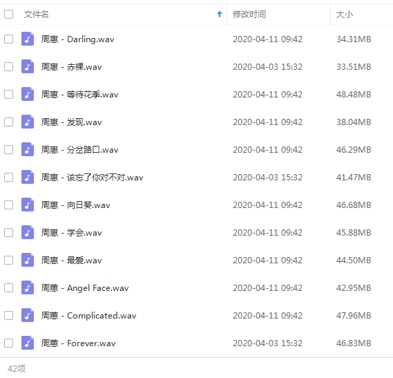 周蕙无损歌曲精选42首[WAV/1.82GB]百度云网盘下载