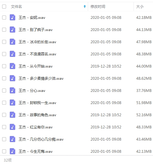 王杰无损歌曲精选32首[WAV/1.46GB]百度云网盘下载
