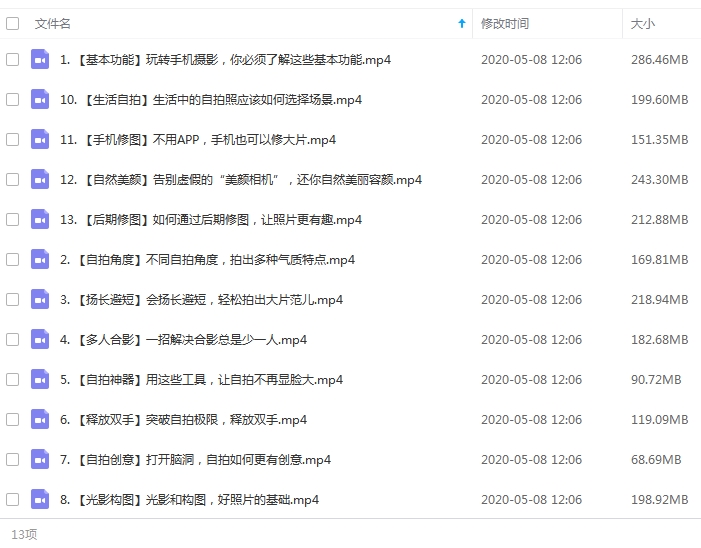 13堂自拍摄影课，张张都是艺术照视频教程合集[MP4/2.26GB]百度云网盘下载
