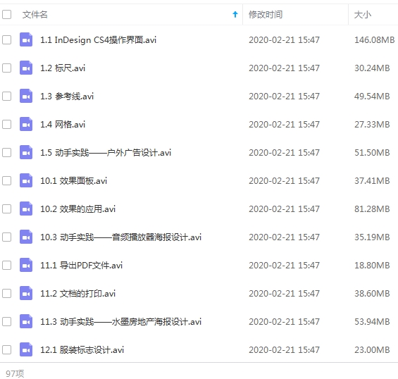 ID教程-AdobeInDesign教程视频合集[AVI/4.15GB]百度云网盘下载