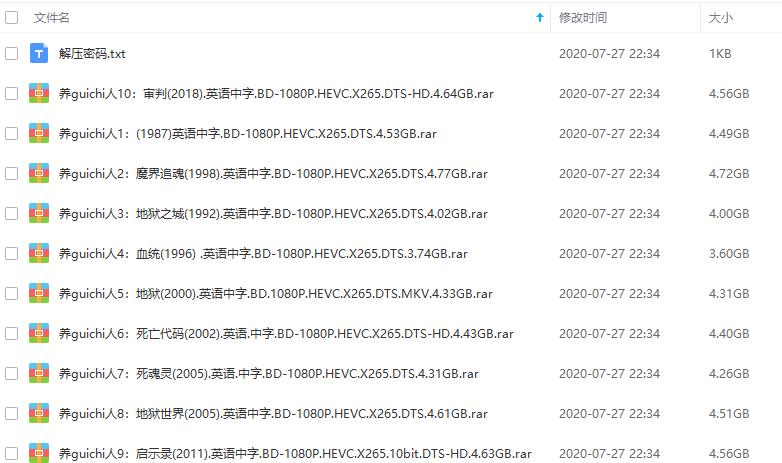 恐怖系列电影《猛鬼追魂/养鬼吃人》1-10部合集百度云网盘资源下载（中字/无水印）[MKV/1080P/43.42GB]