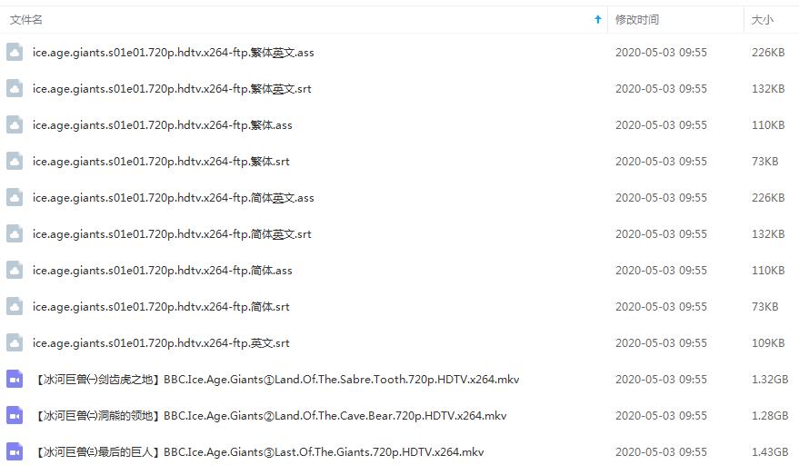 BBC纪录片《冰河巨兽》视频3集英语外挂中字[MP4/4.03GB]百度云网盘下载